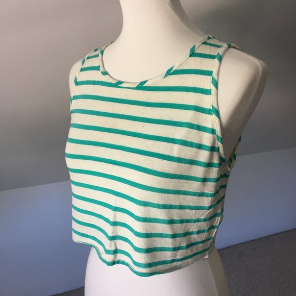Teal Striped High Neck Flowy Crop Top Tank - Picture 6 of 8